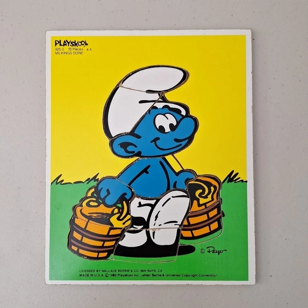 Vintage PLAYSKOOL 1982 Smurfs Wooden Puzzle MADE IN USA